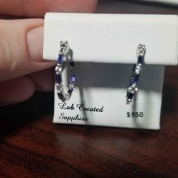 Sapphire Earrings, Blue And White (Lab Created Stone) - Jewelry - Picture 2 of 5